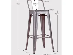 Banqueta industrial em aço metalizado com encosto baixo (76cm) - Bistro - Metal^Nest Dream Discount