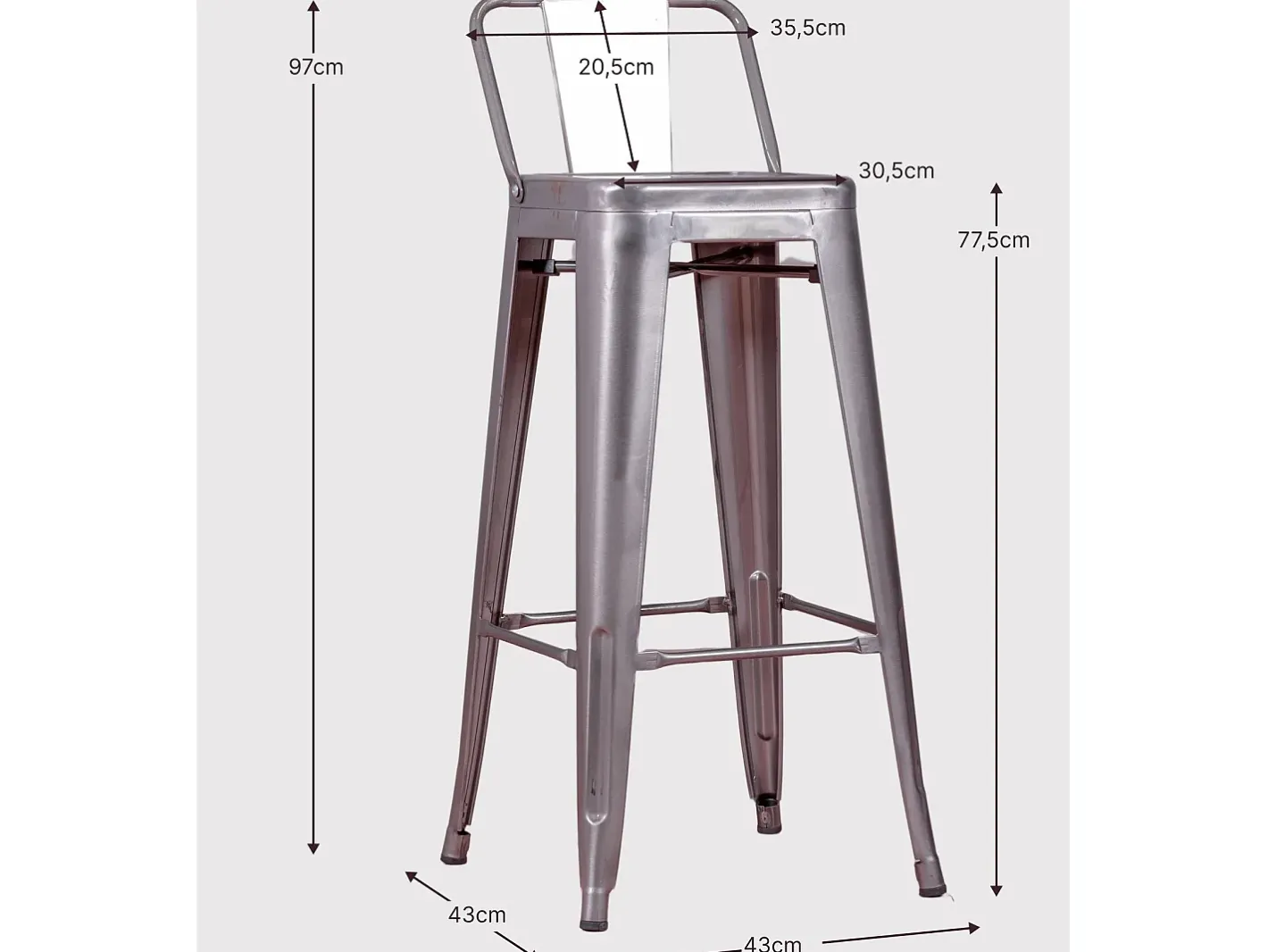 Banqueta industrial em aço metalizado com encosto baixo (76cm) - Bistro - Metal^Nest Dream Discount