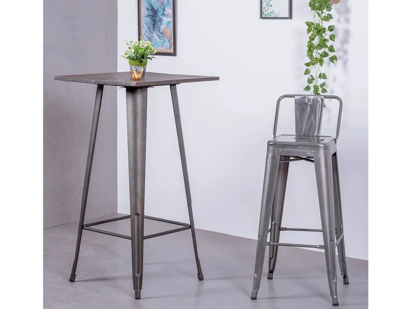 Banqueta industrial em aço metalizado com encosto baixo (76cm) - Bistro - Metal^Nest Dream Discount