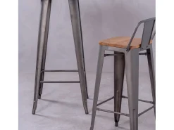 Clearance Banqueta industrial em aço envelhecido com encosto baixo e assento em madeira - Bistro - Antiguidade Banco