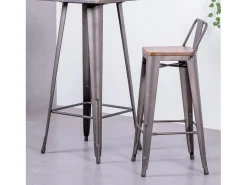 Clearance Banqueta industrial em aço envelhecido com encosto baixo e assento em madeira - Bistro - Antiguidade Banco