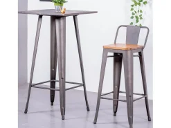 Clearance Banqueta industrial em aço envelhecido com encosto baixo e assento em madeira - Bistro - Antiguidade Banco