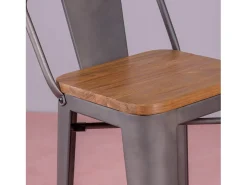 Clearance Banqueta industrial em aço envelhecido com encosto baixo e assento em madeira - Bistro - Antiguidade Banco
