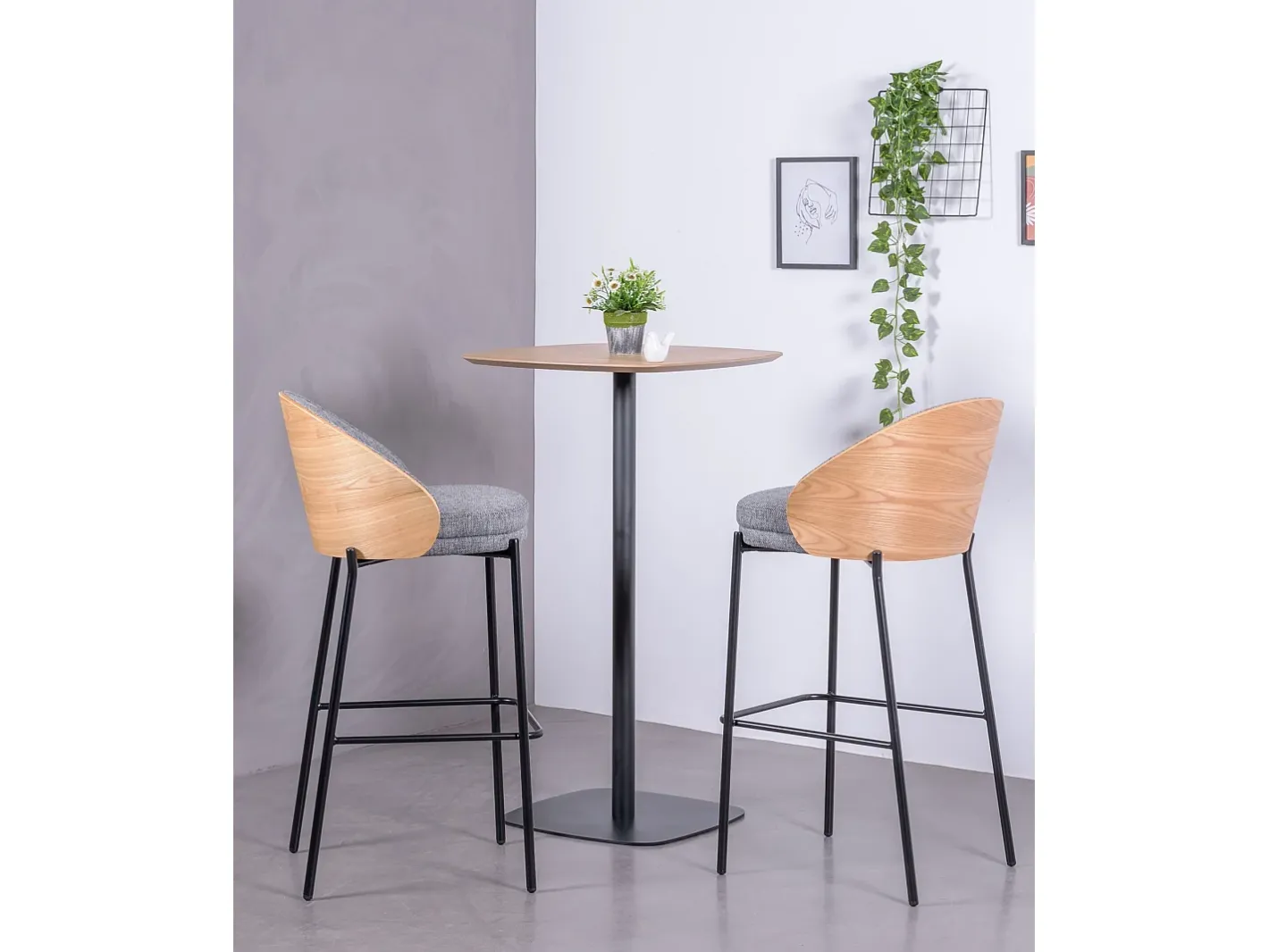 Banqueta nórdica em madeira de freixo e estofamento em algodão - Earth - Cinza*Nest Dream Hot