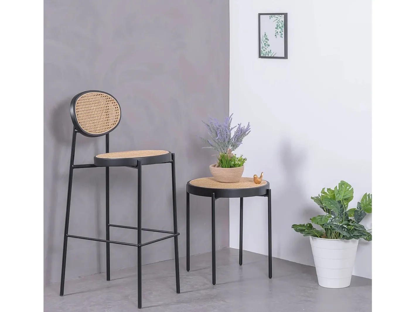 Banqueta vintage com design clássico em rattan natural - North -*Nest Dream New