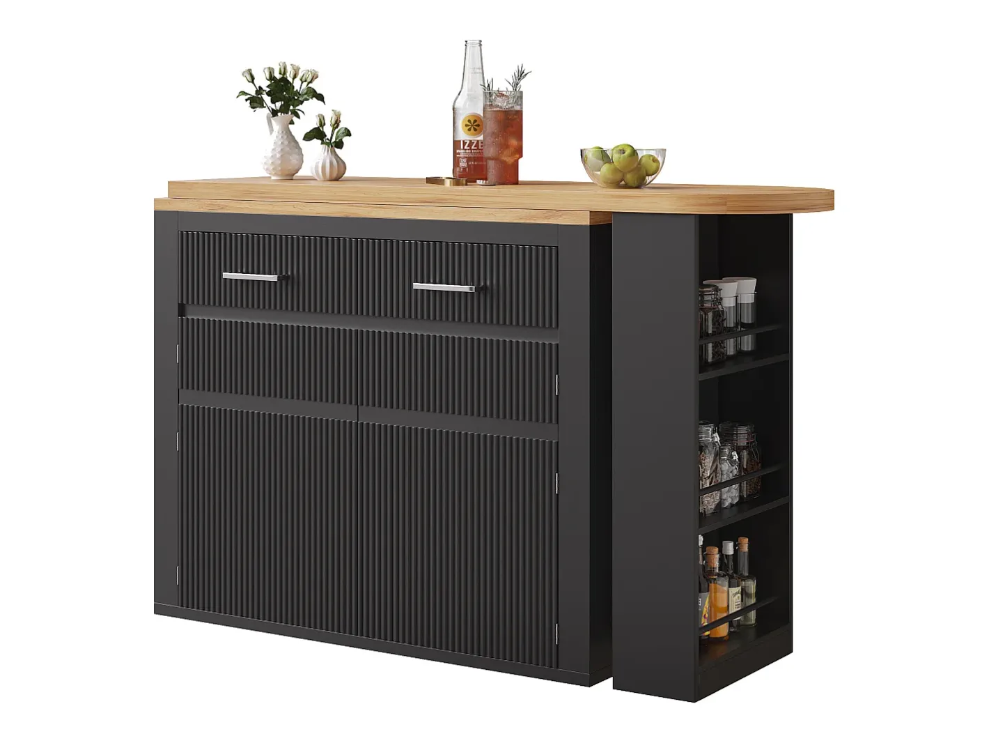 Bar extensível com 2 gavetas e 2 portas - Tampo extensível com rodízios - e madeira^Hauss Spole