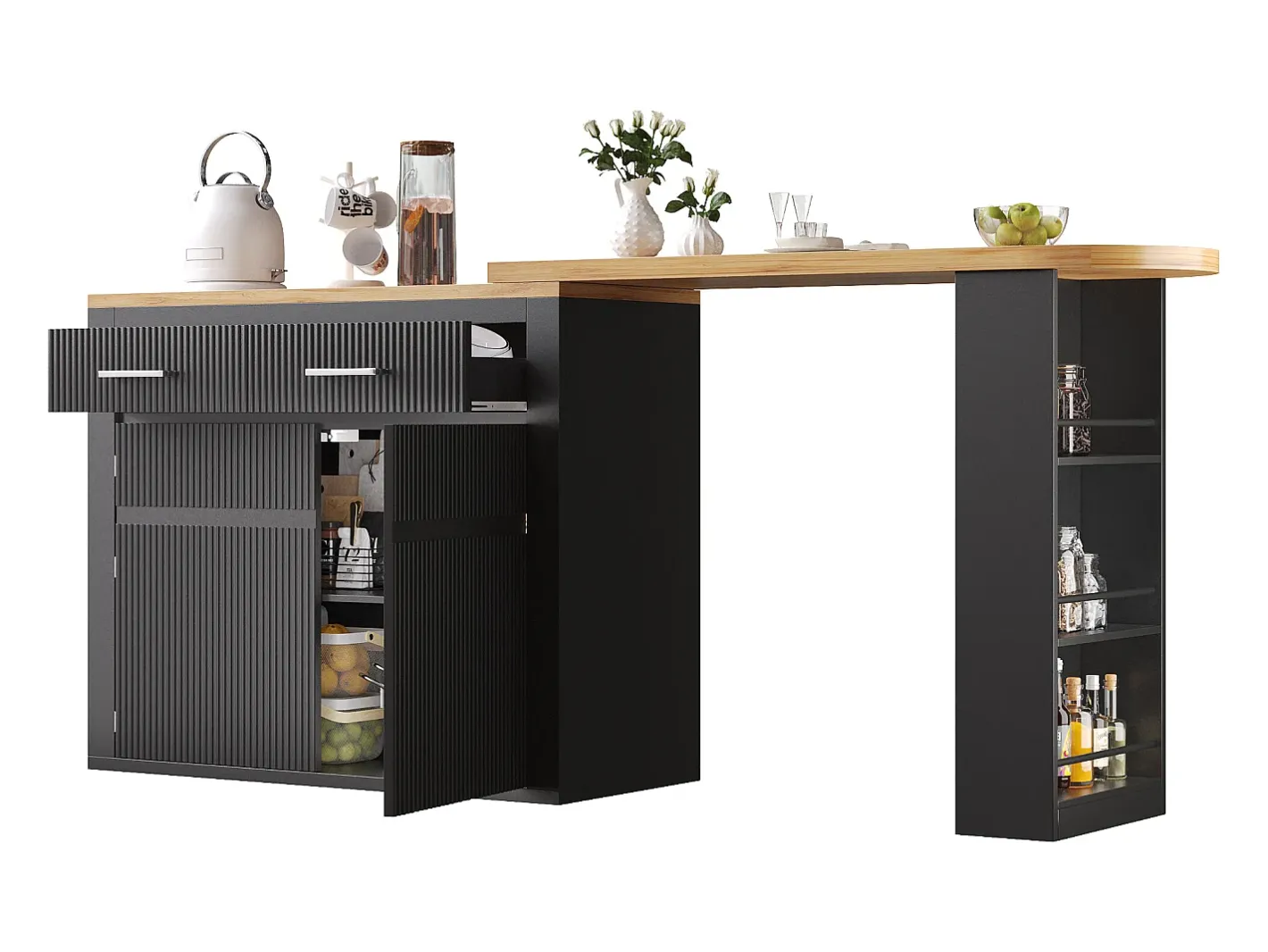 Bar extensível com 2 gavetas e 2 portas - Tampo extensível com rodízios - e madeira^Hauss Spole