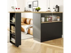Bar giratório com espaço de arrumação - Madeira MDF e vidro - e bege claro^Hauss Spole