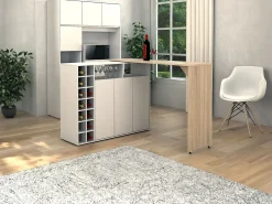 Bar giratório com espaço para armazenamento - Branco e Natural - VINALO*Vente-unique Outlet