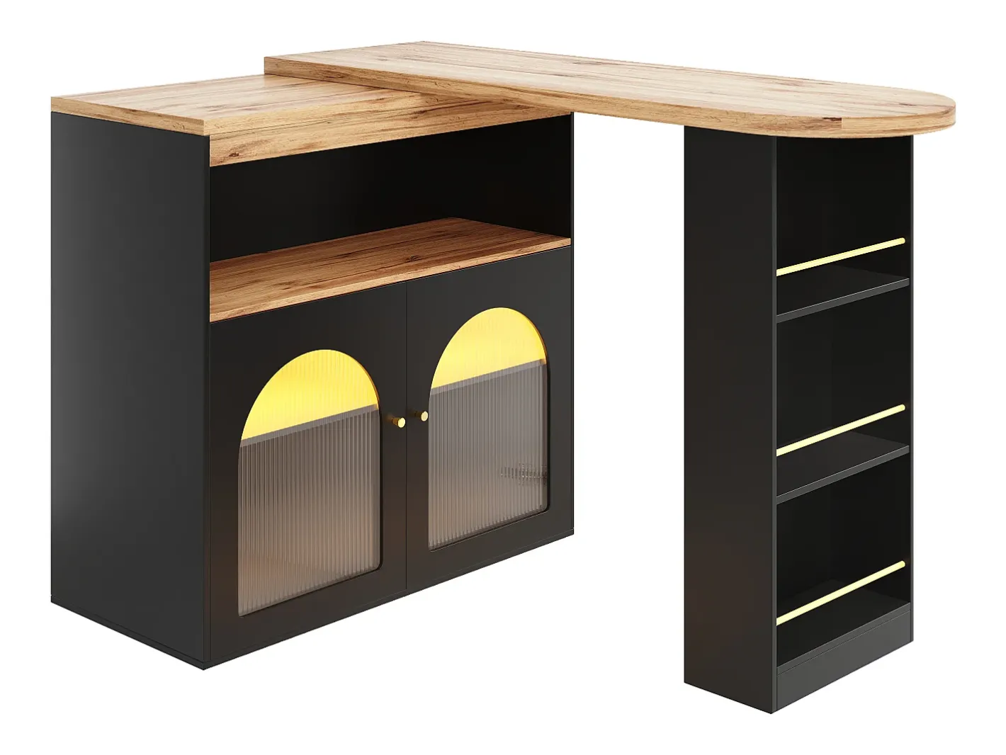 Best Bar giratório com iluminação LED e 2 portas de vidro - e bege claro Móvel De Bar