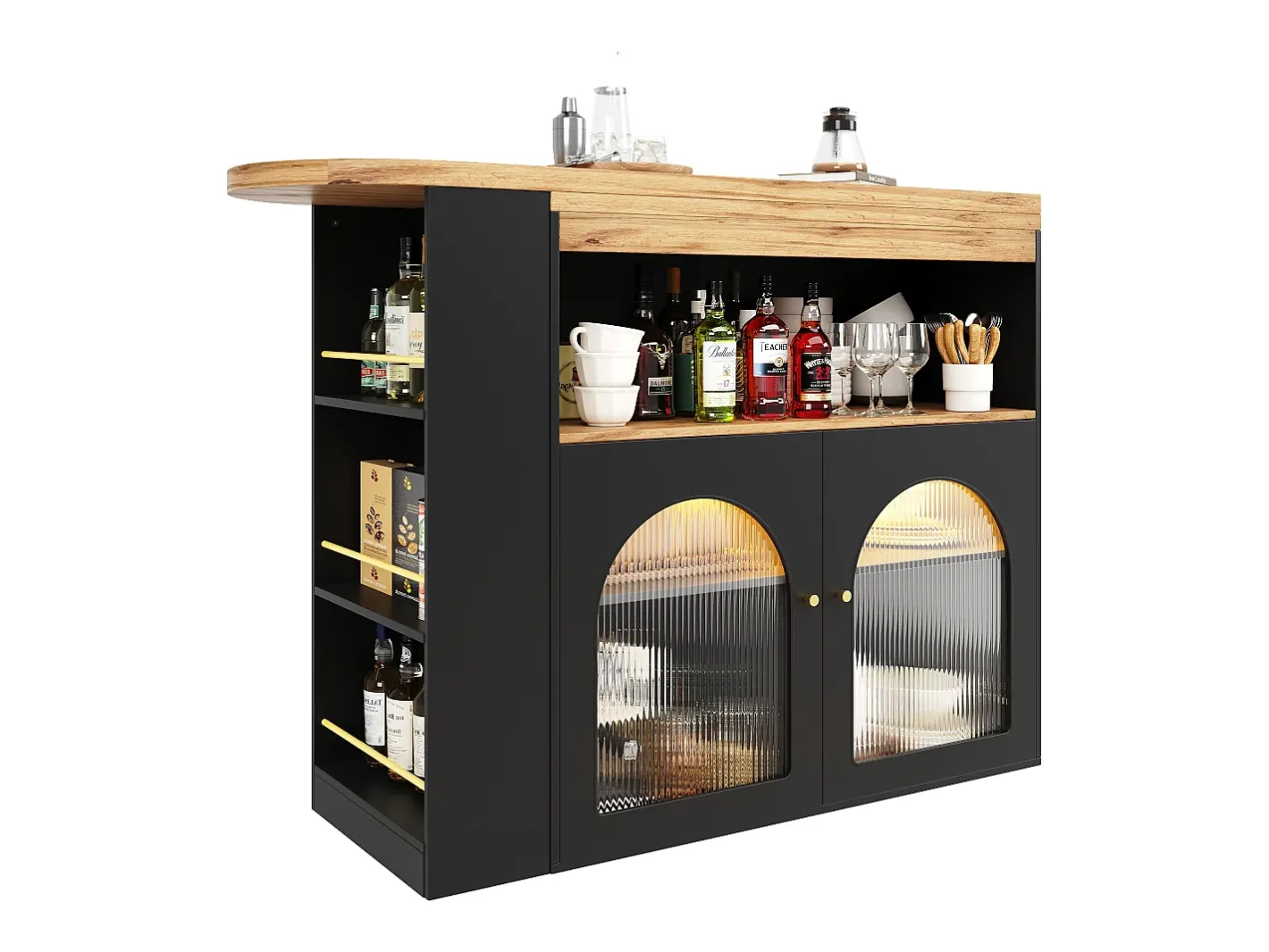Best Bar giratório com iluminação LED e 2 portas de vidro - e bege claro Móvel De Bar