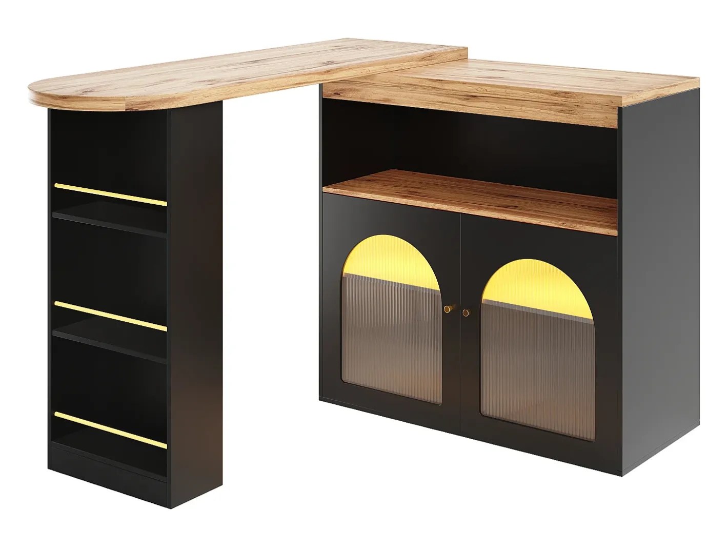 Best Bar giratório com iluminação LED e 2 portas de vidro - e bege claro Móvel De Bar