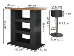 Vicco Móvel De Bar*Bartisch-Set carvalho goldkraft/antracite 110x65x106 repose Natural escuro