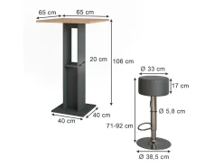 Vicco Móvel De Bar*Bartisch-Set carvalho goldkraft/antracite 65x65x106 repose Natural escuro