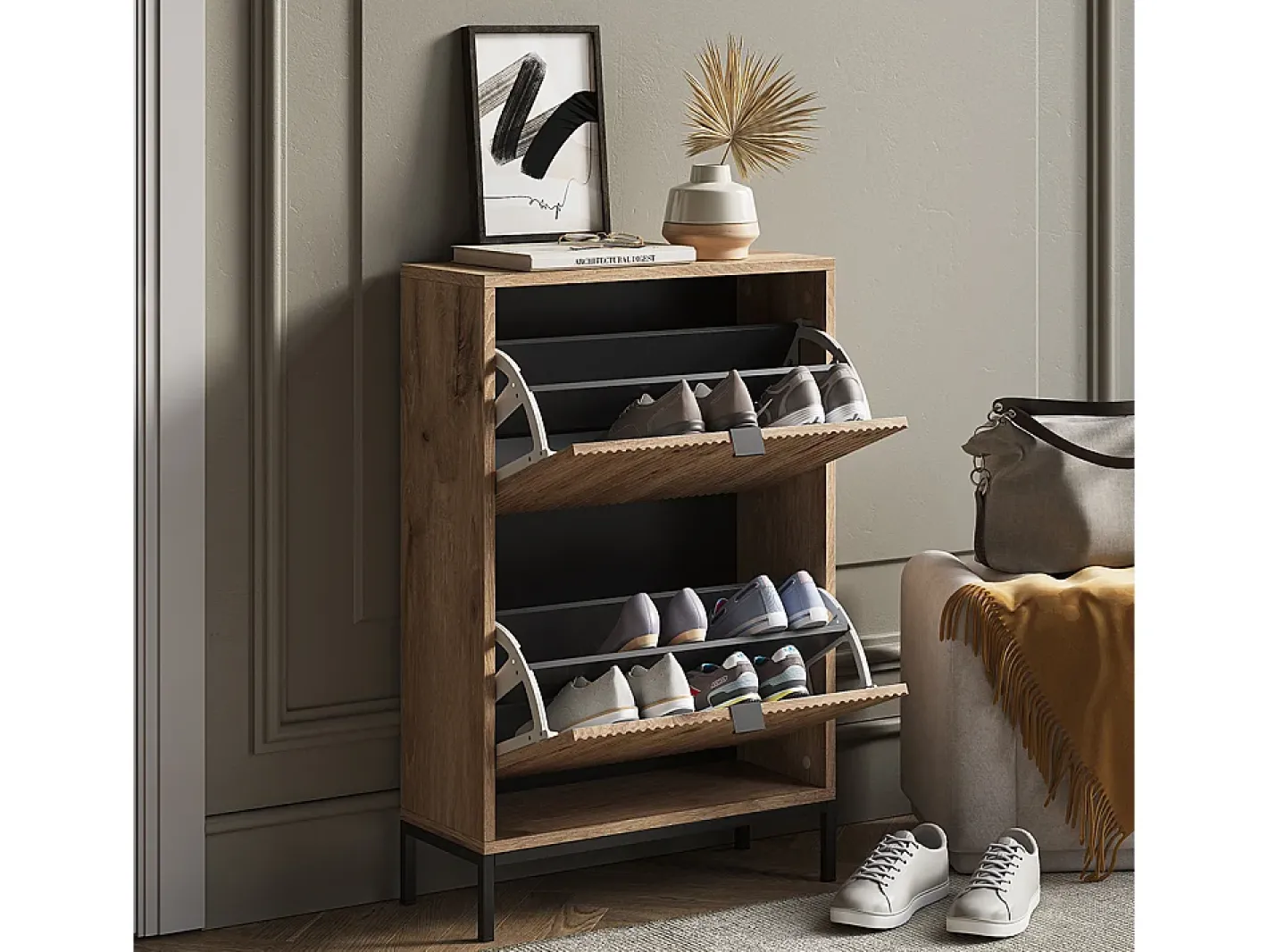 Vicco Móvel De Arrumação|Sapateira*Basculante de sapatos carvalho viking 60x24x92 eliza Natural escuro