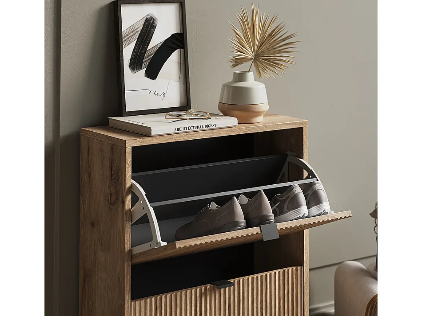 Vicco Móvel De Arrumação|Sapateira*Basculante de sapatos carvalho viking 60x24x92 eliza Natural escuro