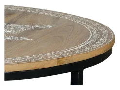New Base da mesa em madeira de mangue e pedras em metal natural e preto. Mesa De Centro