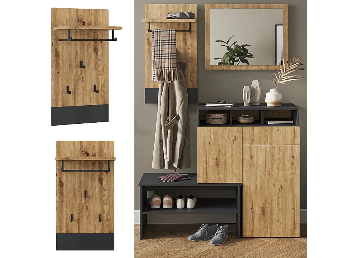 Bengaleiro de parede antracite 44x25.6x83 selena*Vicco Discount