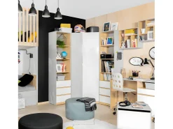 Biblioteca 3 gavetas Pop e branco 200cm^Petits-Meubles Sale