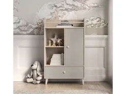 Biblioteca 1 porta 1 gaveta Alycia - cinzento - efeito madeira 132cm^Petits-Meubles Online