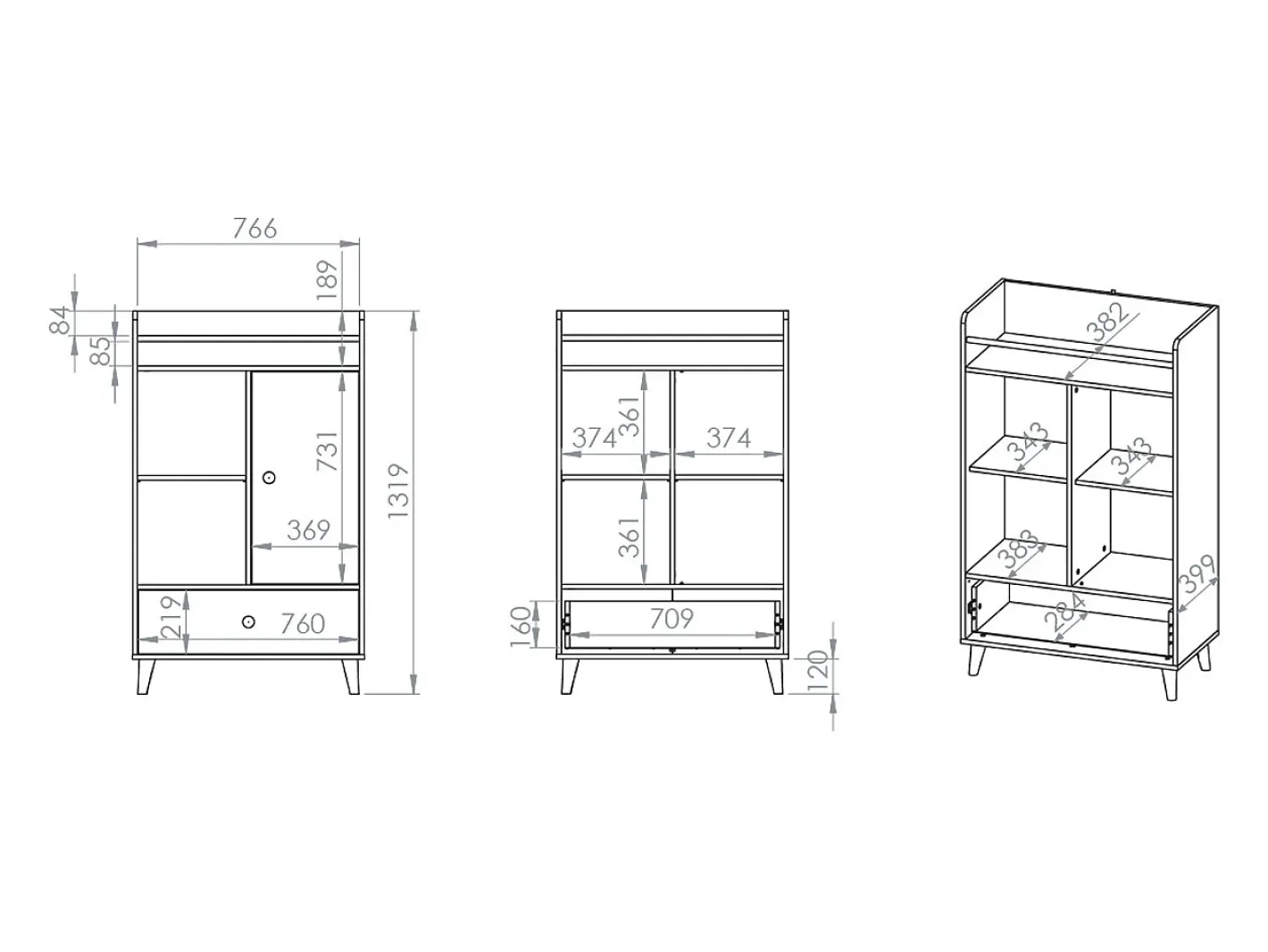 Biblioteca 1 porta 1 gaveta Alycia - cinzento - efeito madeira 132cm^Petits-Meubles Online
