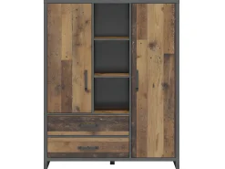 Hot Biblioteca 2 portas 2 gavetas Paul madeira e cinzento 150cm Biblioteca