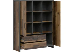 Hot Biblioteca 2 portas 2 gavetas Paul madeira e cinzento 150cm Biblioteca