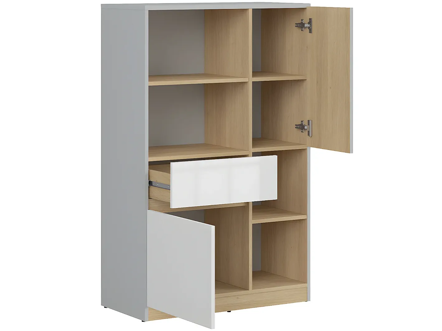 Biblioteca 2 portas 1 gaveta Pop e branco 126cm*Petits-Meubles
