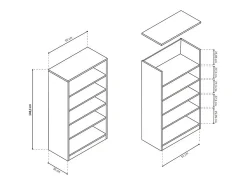 Biblioteca design com 4 prateleiras, cor de carvalho claro, coleção TOLLY^Meublorama