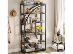 Clearance Biblioteca Industrial de 5 Níveis, Biblioteca com 180 cm de Altura com 8 Prateleiras de Armazenamento Abertas Biblioteca