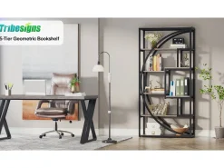 Clearance Biblioteca Industrial de 5 Níveis, Biblioteca com 180 cm de Altura com 8 Prateleiras de Armazenamento Abertas Biblioteca