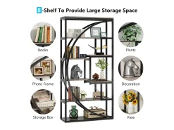 Clearance Biblioteca Industrial de 5 Níveis, Biblioteca com 180 cm de Altura com 8 Prateleiras de Armazenamento Abertas Biblioteca