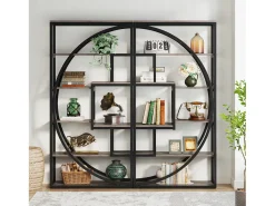 Clearance Biblioteca Industrial de 5 Níveis, Biblioteca com 180 cm de Altura com 8 Prateleiras de Armazenamento Abertas Biblioteca