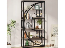 Clearance Biblioteca Industrial de 5 Níveis, Biblioteca com 180 cm de Altura com 8 Prateleiras de Armazenamento Abertas Biblioteca