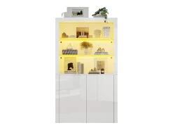 Buffet alto para sala 100x35x170 cm - vitrines com iluminação LED - tampo de vidro temperado -^ModernLuxe Discount