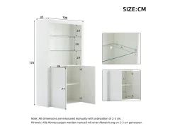 Buffet alto para sala 100x35x170 cm - vitrines com iluminação LED - tampo de vidro temperado -^ModernLuxe Discount