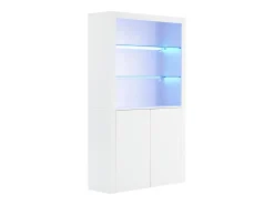Buffet alto para sala 100x35x170 cm - vitrines com iluminação LED - tampo de vidro temperado -^ModernLuxe Discount
