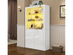 Buffet alto para sala 100x35x170 cm - vitrines com iluminação LED - tampo de vidro temperado -^ModernLuxe Discount