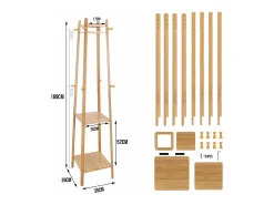 Cabide de designer com 3 prateleiras e 8 ganchos, cabideiro sólido, cabideiro para entrada, 39x39x169cm^Fativo Sale