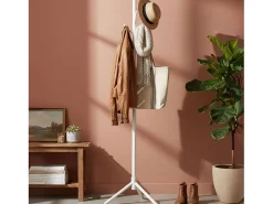 Cabide De Pé*Cabide de entrada Reki com 8 cabides, madeira branca, 44x172x44 cm Branco