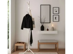Cabide De Pé*Cabide de entrada Reki com 8 cabides, madeira branca, 44x172x44 cm Branco