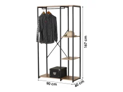 Cabideiro / guarda-roupa aberto com 2 prateleiras e varão para roupas - 90x40x167cm*Meublorama New