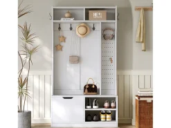 Cabideiro de entrada moderno 100x40x185.4cm - com 6 ganchos e 1 porta - com 4 prateleiras abertas -*ModernLuxe Sale