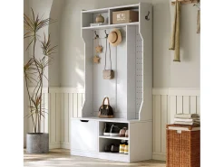 Cabideiro de entrada moderno 100x40x185.4cm - com 6 ganchos e 1 porta - com 4 prateleiras abertas -*ModernLuxe Sale