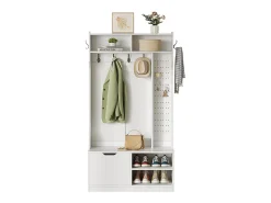 Cabideiro de entrada moderno 100x40x185.4cm - com 6 ganchos e 1 porta - com 4 prateleiras abertas -*ModernLuxe Sale