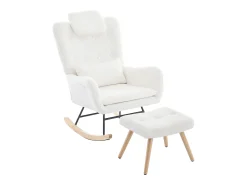Cadeira de balanço com apoio para os pés - 73 x 92 x 102 cm - Apoios de braços e apoio de cabeça - Tecido de veludo Teddy -*Merax