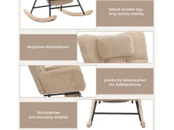 Cadeira de balanço com assento acolchoado - 102 x 65 x 92 cm - encosto alto - com almofada de pescoço - madeira - marrom*Merax Outlet