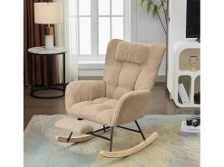 Cadeira de balanço com assento acolchoado - 102 x 65 x 92 cm - encosto alto - com almofada de pescoço - madeira - marrom*Merax Outlet