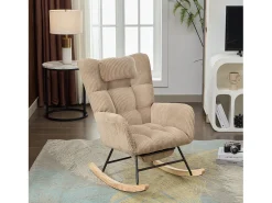 Cadeira de balanço com assento acolchoado - 102 x 65 x 92 cm - encosto alto - com almofada de pescoço - madeira - marrom*Merax Outlet