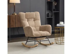 Cadeira de balanço com assento acolchoado - 102 x 65 x 92 cm - encosto alto - com almofada de pescoço - madeira - marrom*Merax Outlet